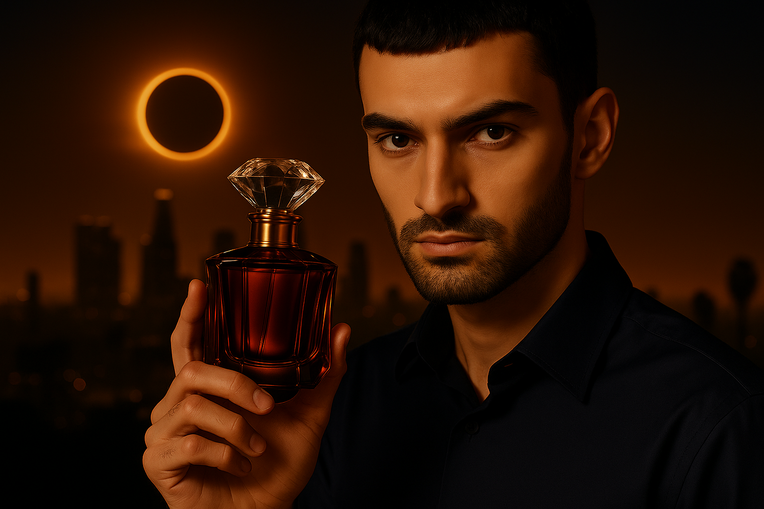 Generated perfume advertisement with male model